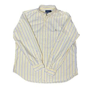 Ralph Lauren Button Down Shirt Mens Size 17.5 Yellow Blue Cotton Oxford Striped